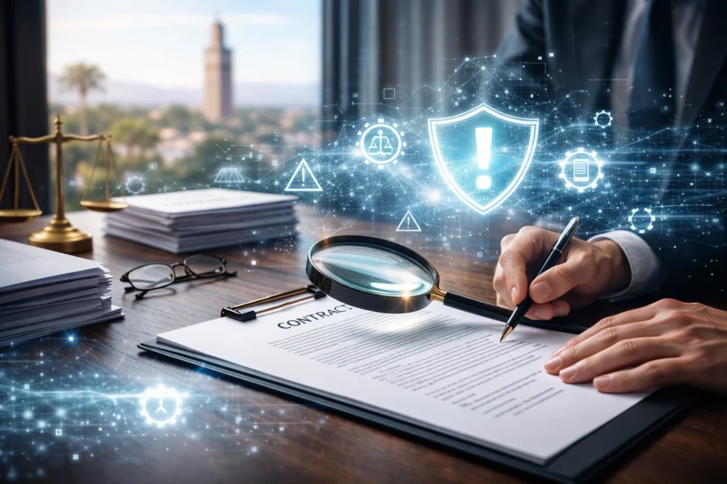 Contract risk analysis in Morocco reviewing commercial agreement and legal exposure assessment